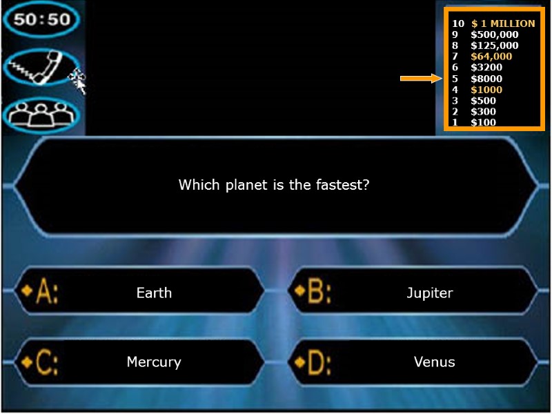 Which planet is the fastest? Earth Venus Jupiter Mercury  10  $ 1